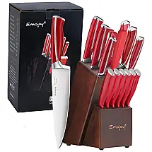 Conjunto de Facas, 15 Peças, Em Aço Inoxidável, EMOJOY, Vermelho