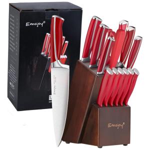 Conjunto de Facas, 15 Peças, Em Aço Inoxidável, EMOJOY, Vermelho
