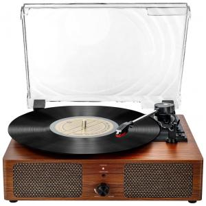 Toca Discos Retro 3 Velocidades com Bluetooth, USB e Alto Falantes, Cotsoco, Marrom