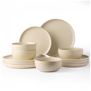 Conjunto de Jantar AmorArc em Cerâmica Stoneware com Bordas Onduladas, Alta Resistência a Lasca e Trinca, Preto Fosco, 12 Peças para 4
