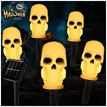 Kit de Estacas Decorativas Solar com 5 Caveiras 3D Iluminado para Halloween