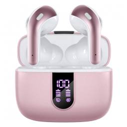 Fones de Ouvido Bluetooth com Estojo de Carregamento e Intra Auriculares IPX5 à Prova Dágua, TAGRY, Rosa