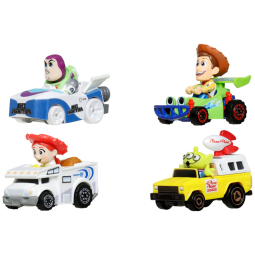 Conjunto Hot Wheels RacerVerse, Pack com 4 Miniaturas de Carros de Brinquedo na Escala 1:64, Otimizadas para Pistas com Personagens