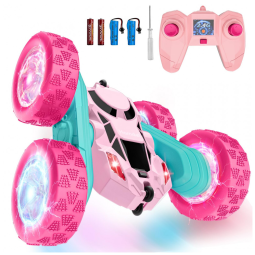 Carrinho de controle remoto STEM Hamdol Pink Blossom dupla face com luzes LED e giros 360°