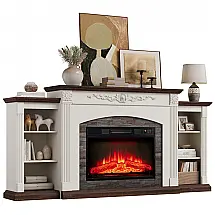 Lareira Elétrica YANSNWO 183x96cm 1400W TV Stand 6 Prateleiras Branco 110V