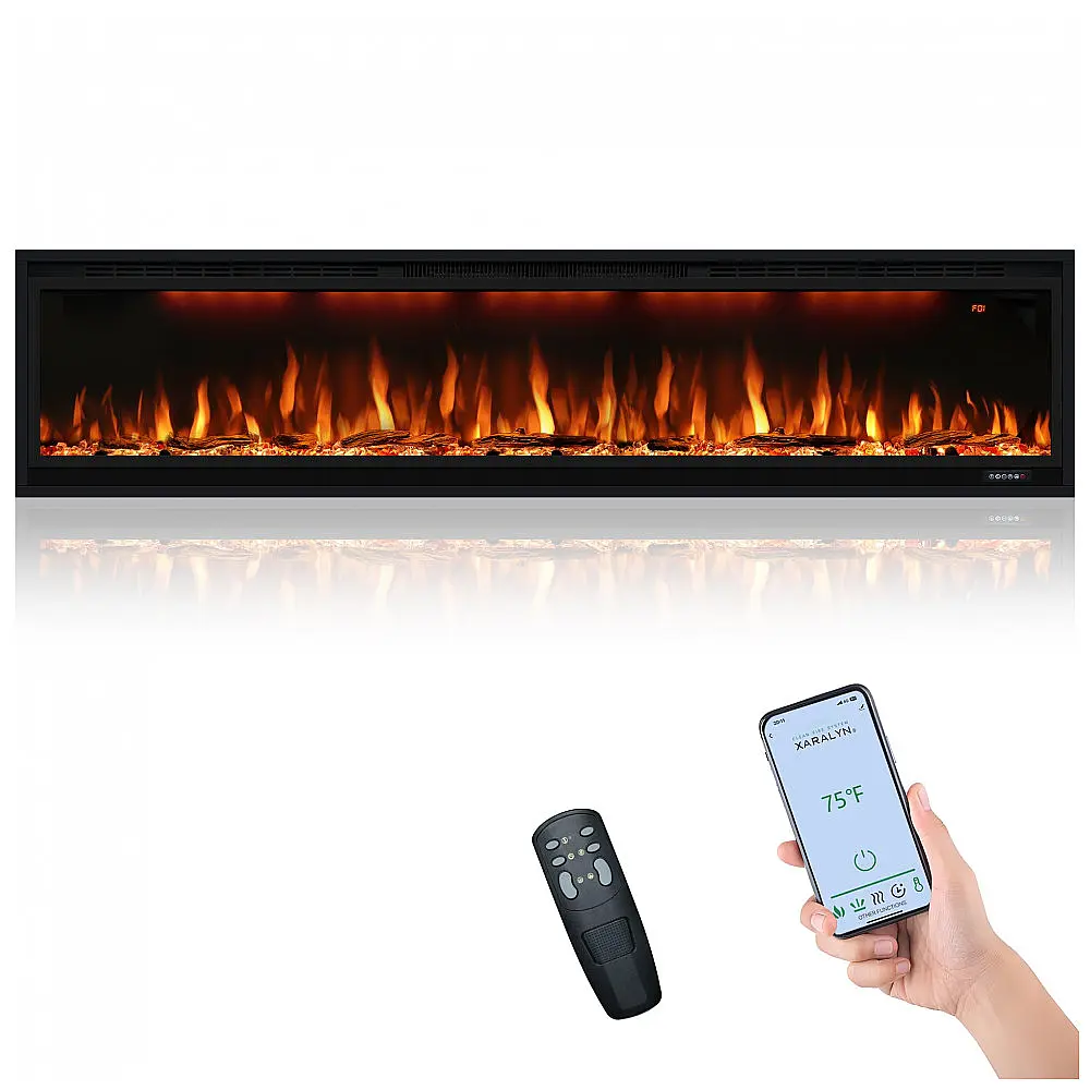 Lareira Elétrica de Embutir A45x194L com Controle Remoto e Chamas Multicolorida, 110V, Dreamflame, Preta