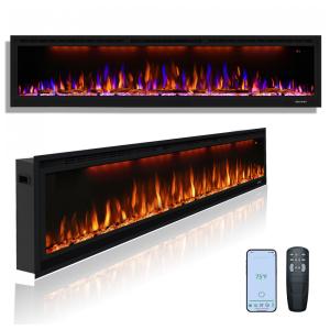 Lareira Elétrica de Embutir A45x194L com Controle Remoto e Chamas Multicolorida, 110V, Dreamflame, Preta