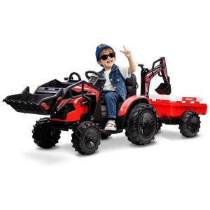 Trator Infantil Elétrico GarveeLife Vermelho 24V 3 em 1 Escavadeira Buldôzer Trailer Controle Remoto Luzes LED Bluetooth