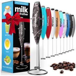 Espumador de Leite Portátil com Suporte de Aço Inoxidável, Fosco, POWERLIX milk frother parent, Preto