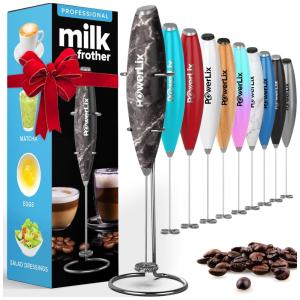 Espumador de Leite Portátil com Suporte de Aço Inoxidável, Fosco, POWERLIX milk frother parent, Preto