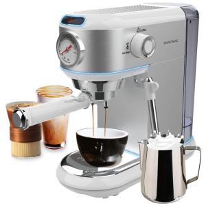 Máquina de Café Expresso em Aço Inoxidável com Bocal de Leite, 110V 1450W, HANGMAL, Branca e Prata