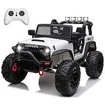 Carro Elétrico Infantil a Bateria 24V com 2 Assentos, 3 Velocidades, Luzes LED e Controle Remoto, LUXMARS, Branco