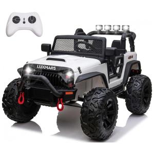 Carro Elétrico Infantil a Bateria 24V com 2 Assentos, 3 Velocidades, Luzes LED e Controle Remoto, LUXMARS, Branco