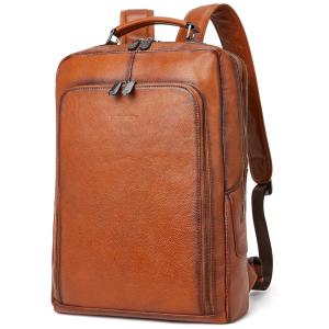 Mochila Vintage de Couro para Laptop Masculina, BOSTANTEN, Marrom