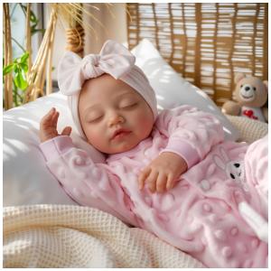 Bebê Recém-Nascido Newborn,Boneca Realista BABESIDE Lielike Reborn de 43 Centímetros - Bebê de Vinil Macio Dormindo com Acessórios.