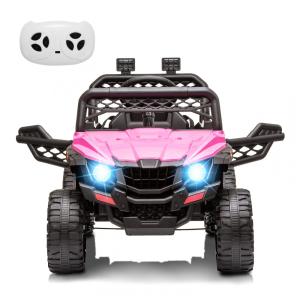 Carro Elétrico Infantil 1 Assento com Suspenção, Luzes LED, Bateria 12V, RCtown, Rosa