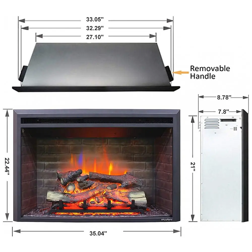 Lareira Elétrica PuraFlame EF302A de Embutir A56x89L com Controle Remoto, 110V, 1500W, Preta — foto 2