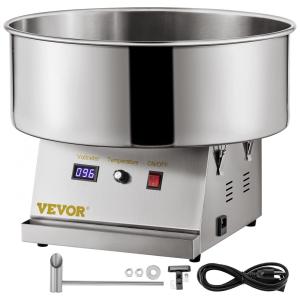 Máquina de Algodão Doce Elétrica Profissional em Aço Inoxidável, 110V 1050W, VEVOR, Prata