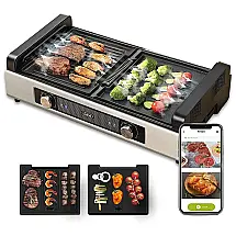 Churrasqueira Grill Elétrica até 6 Porções com Chapa Antiaderente e Controle de Temperatura, 110V, Gevi, Preta