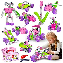 Kit Blocos de Construção STEM Tsomtto Rosa 14 em 1 para Crianças a Partir de 3 Anos