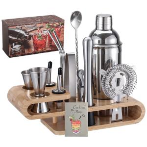 Kit Bartender Profissional 18 Peças em Aço Inoxidável com Suporte de Bambu, TONGTAIWQTJQ