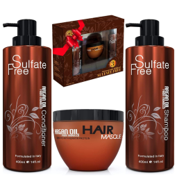 Shampoo e Condicionador de Óleo de Argan Marroquino 100 Puro Todos os Tipos de Cabelo, BINGO, Marrom Escuro