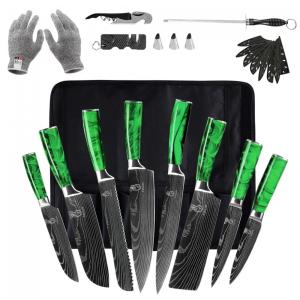 Conjunto de Facas em Aço Inoxidável com Bloco de Bancada, 14 Peças, FULLHI, Verde