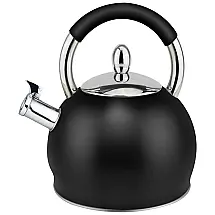 HausRoland Chaleira 3L com Apito e Cabo ergonômico, Aço Inoxidável, Preto
