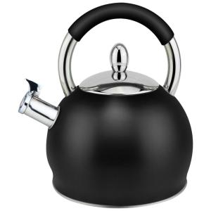 HausRoland Chaleira 3L com Apito e Cabo ergonômico, Aço Inoxidável, Preto