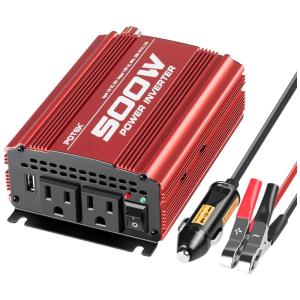 Inversor de Potência 500W DC 12V para AC 2 Tomadas AC e Porta USB, 110v, POTEK 10, Preto