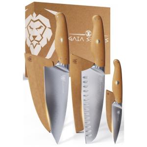 Conjunto de Facas com Cabo de Fibra de Madeira de Alta Densidade e Bainha, 3 Peças, Dalstrong, Marrom