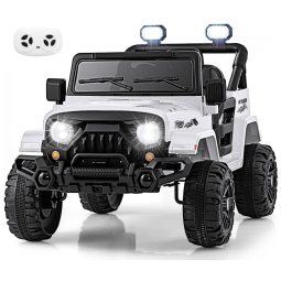 Carro Elétrico Infantil OLAKIDS Branco 12V Controle Remoto Jeep LED Bluetooth 2 Velocidades Suspensão Música USB MP3 3-8 Anos