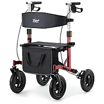 Andador Adulto Idoso com Apoio de Braço, Assento Acolchoado e Cesto, Suporta até 136 kg, ZLER, Vermelho