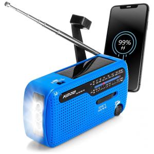 Rádio AM FM e NOAA 500mAh Com Bateria Solar ou Manivela de Recarga USB à Prova Dágua, KOZO 001, Azul