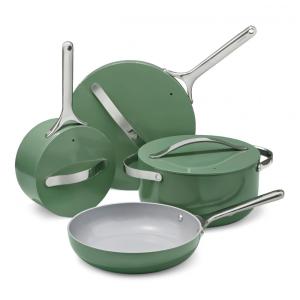 Conjunto de Panelas em Cerâmica Antiaderente 12 Peças, Livre de PTFE e PFOA, Seguro para Forno e Fogão, Caraway, Verde