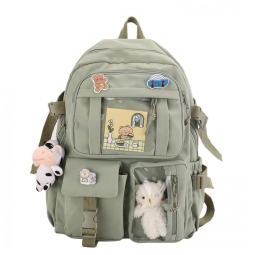 Mochila Eagerrich verde com pingentes e pinos decorativos, grande capacidade, impermeável