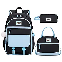 Mochila Bevalsa 3 em 1 azul e preta com lancheira e estojo, para notebook até 15,6"