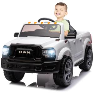 Carro Elétrico Infantil a Bateria com Controle Remoto, Luzes LED e Armazenamento Traseiro, 12V, Sesslife Dodge Ram 2500, Branca
