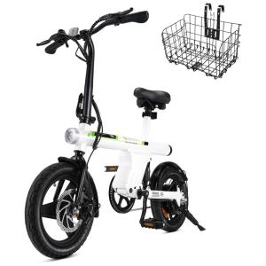 Bicicleta Elétrica isinwheel para Adultos com Cesto, Motor de 500W, Ebike Dobrável a 20 km/h, Bicicletas Elétricas para Adultos de 14"16"