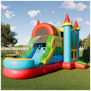 Parque Aquático Inflável Comercial Albott 100% PVC com Tobogã e Piscina, Resistente, Motor Incluso, Diversão no Quintal para Adultos