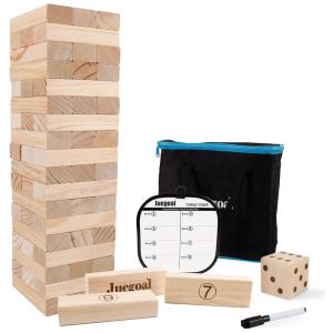 Jogo Torre de Blocos de Madeira para Toda a Família com 54 Peças e Bolsa para Transporte, Ideal para Diversão em Família e Amigos, Juegoal