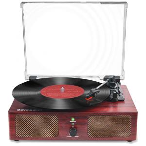 Toca-discos de Vinil Wireless com Alto-falantes Integrados e USB, Vintage Belt-Driven Phonograph Record Player 3 Velocidades, Udreamer,