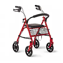 Andador Adulto Idoso com Apoio de Braço, Assento Acolchoado e Cesto, Suporta até 136 kg, MEDLINE MDS86860ERS8, Vermelho