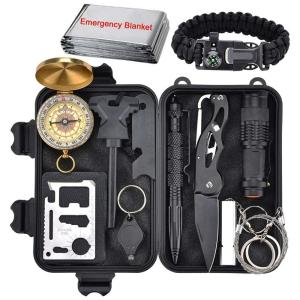 kit de Sobrevivência, Emergência para Acampamento, 13 Peças, XUANLAN, Preto