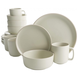 Aparelho de Jantar com 16 Peças em Cerâmica Faiança Incluindo Pratos, Xícaras e Bowls, Gibson Home Zuma, Creme