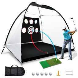 Rede de Treino de Golfe com Retorno Automático de Bolas, Tapete TriTurf, para Uso Interno e Externo, Preto,Totosin.