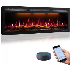 Lareira Elétrica de Embutir A45x127L com Controle Remoto e Tela Sensível ao Toque, 110V 1500W, Mystflame, Preta