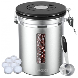 iwoxs Pote Hermético para Café 650 mL com Visor Transparente e Colher Medidora, Preta