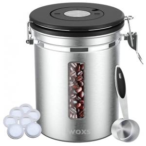 iwoxs Pote Hermético para Café 650 mL com Visor Transparente e Colher Medidora, Preta