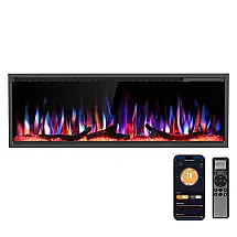 Lareira Elétrica R.W.FLAME 127x43cm 1500W WiFi Alexa LED Sons Embutir 110V